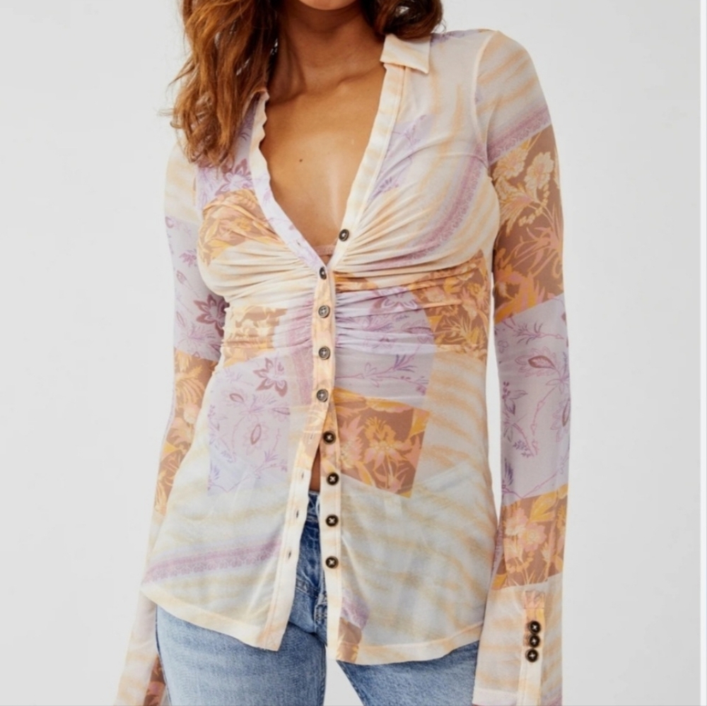 Free People Lucky Shirtee Sheer Button-Up Top